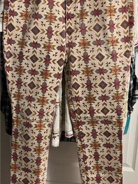 We The Free Cream Straight Leg Pants with Red and Gold Aztec Print